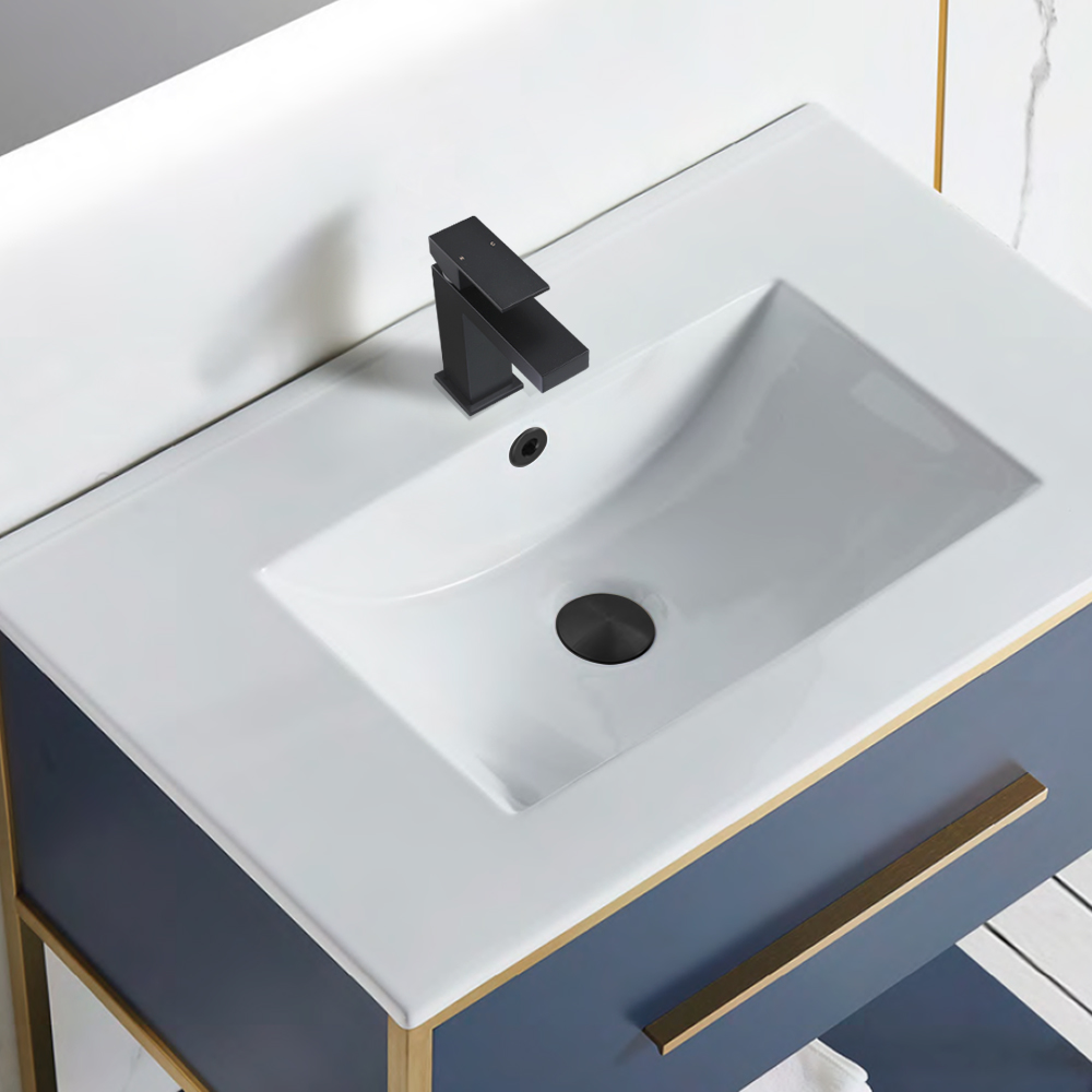 Robinet de lavabo de salle de bain noir mat monotrou en laiton cUPC avec drain escamotable