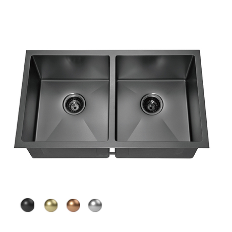 33 pouces 304 acier inoxydable PVD nano évier de cuisine sous plan fait main avec double bol