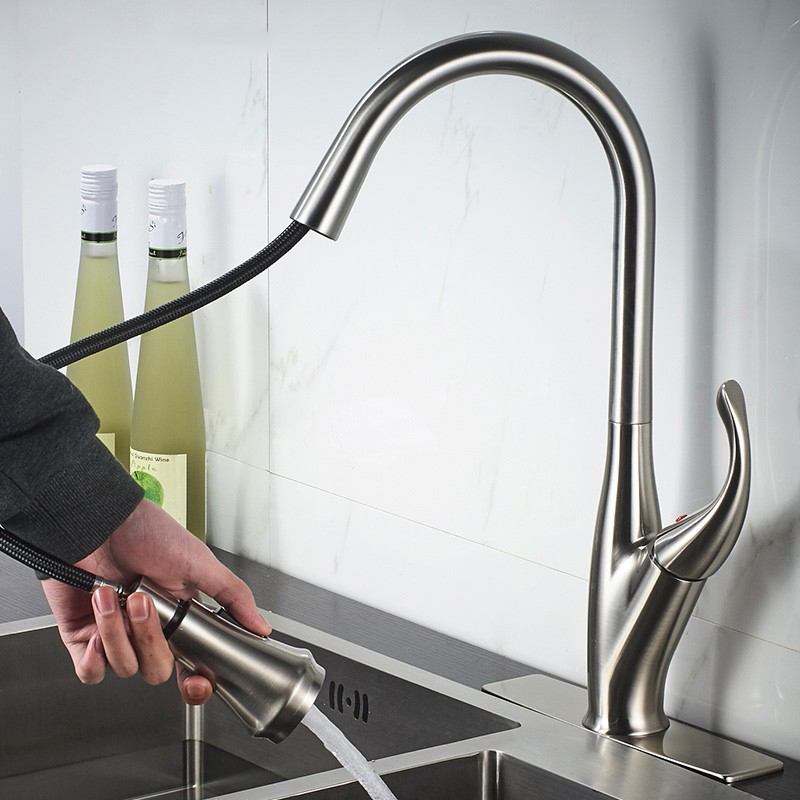 Aquacubic cUPC alliage de zinc monotrou brossé tirer vers le bas robinet d'eau d'évier de cuisine
