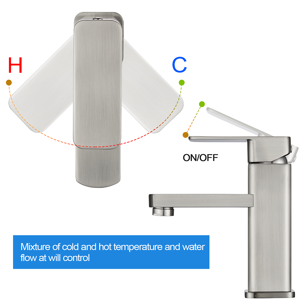 Robinet de lavabo de salle de bain en acier inoxydable nickel brossé AF3040-6